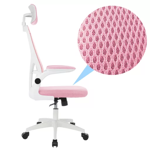 Ergonomická kancelárska stolička s bedrovou opierkou, opierkou hlavy, ružová