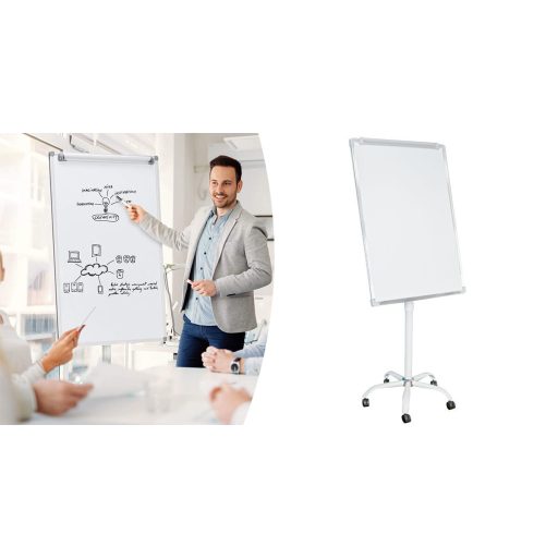 Magnetická sklenená flipchart tabuľa na kolieskach 120 x 90 cm