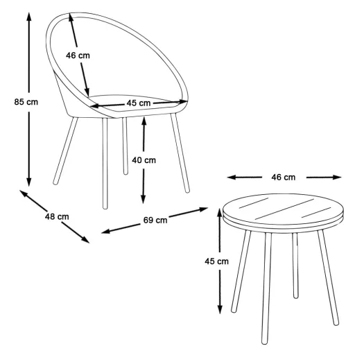 Vonkajšie/vnútorné kreslo 2 ks, s malým stolíkom