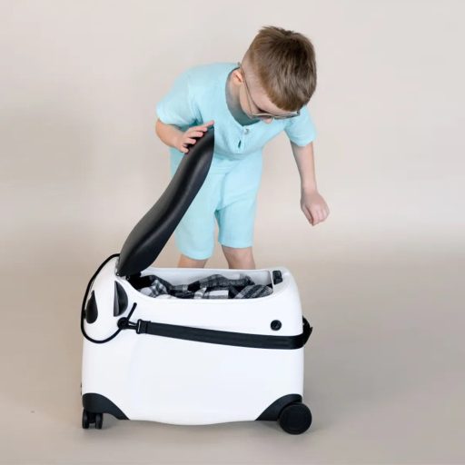 Detský kufor na kolieskach, na ktorý sa dá sadnúť