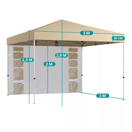 Pavilón s zadnou stenou a vreckami 3x3x2.8 m, béžový