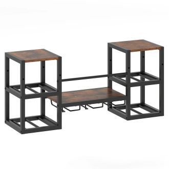 Kovový nástenný držiak na víno s držiakom na poháre