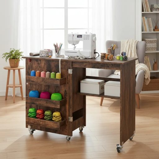 Skladací šijací stôl v rustikálnej hnedej farbe