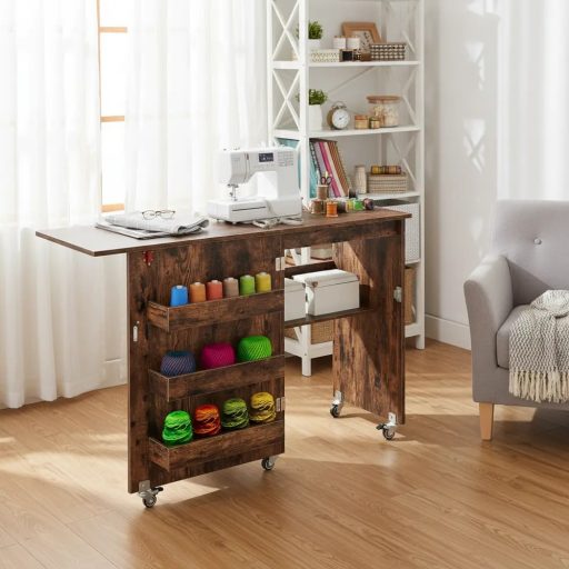 Skladací šijací stôl v rustikálnej hnedej farbe