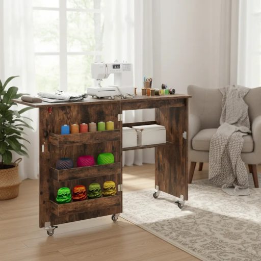 Skladací šijací stôl v rustikálnej hnedej farbe