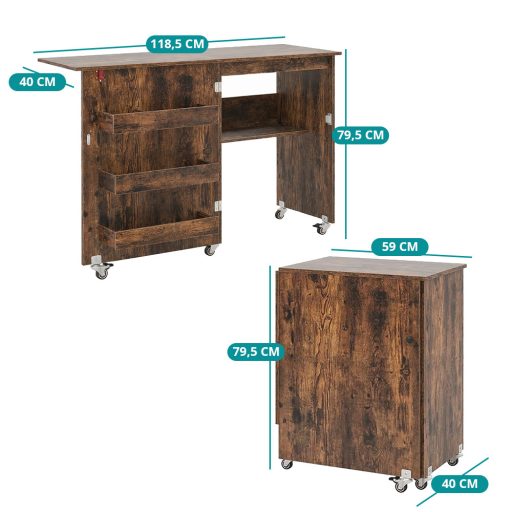 Skladací šijací stôl v rustikálnej hnedej farbe