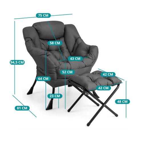 Relaxačné kreslo s podnožkou, tmavosivé