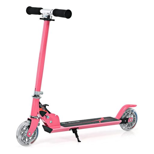 Skladacia hliníková kolobežka s LED kolieskami ružová