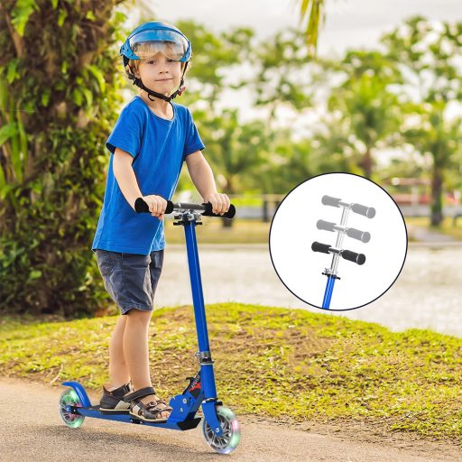 Skladacia hliníková kolobežka s LED kolieskami modrá