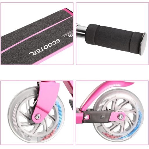 Skladacia hliníková kolobežka s LED kolieskami ružová