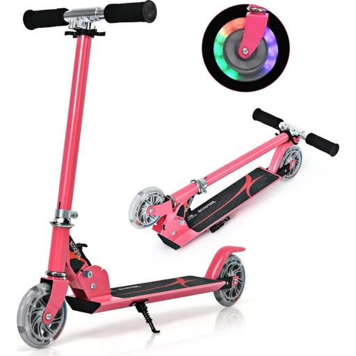 Skladacia hliníková kolobežka s LED kolieskami ružová