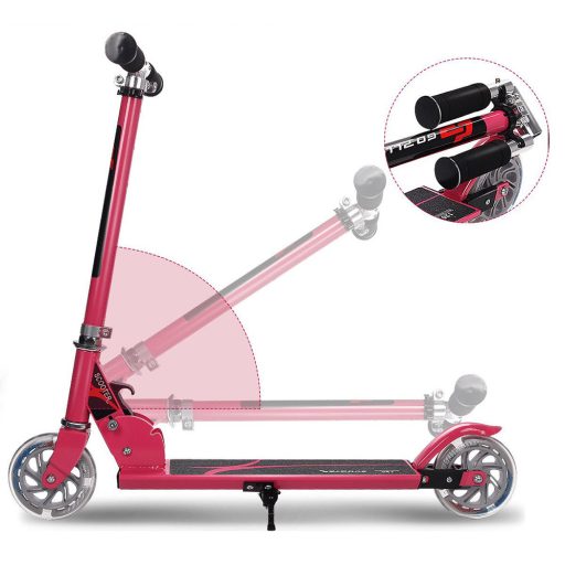 Skladacia hliníková kolobežka s LED kolieskami ružová