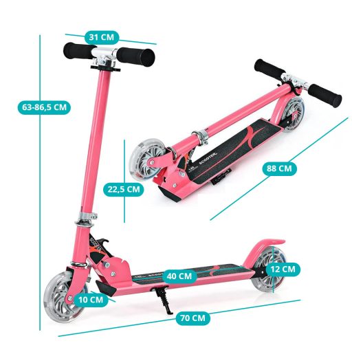 Skladacia hliníková kolobežka s LED kolieskami ružová