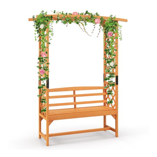 Borovicová ružová pergola s lavicou