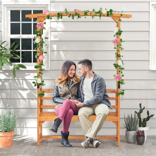 Borovicová ružová pergola s lavicou