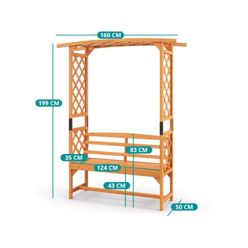 Borovicová ružová pergola s lavicou