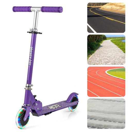 Skladacia detská kolobežka z ľahkej hliníkovej zliatiny s LED svetlami na kolesách, fialová