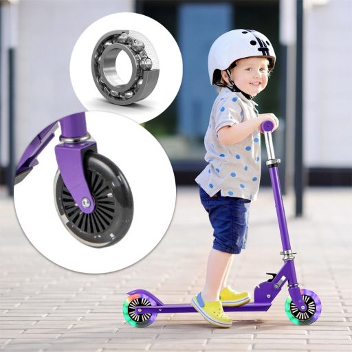 Skladacia detská kolobežka z ľahkej hliníkovej zliatiny s LED svetlami na kolesách, fialová