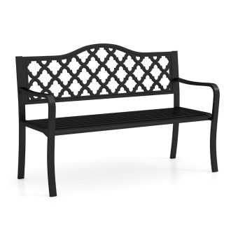 Záhradná lavička s dekoratívnou mriežkou
