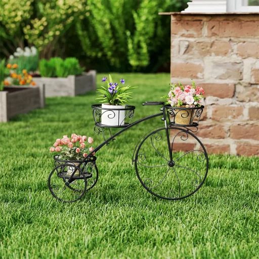 Kovový kvetináč v tvare bicykla