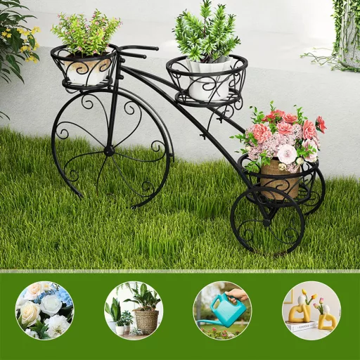 Kovový kvetináč v tvare bicykla