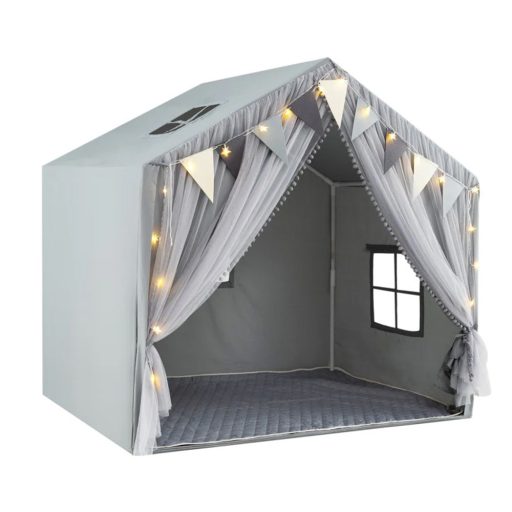 Detský stan so svetielkami, sivý