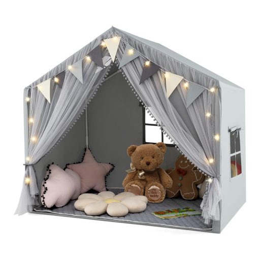 Detský stan so svetielkami, sivý