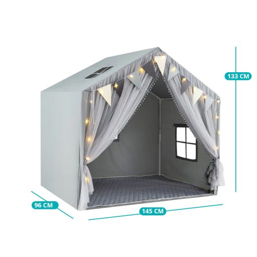 Detský stan so svetielkami, sivý