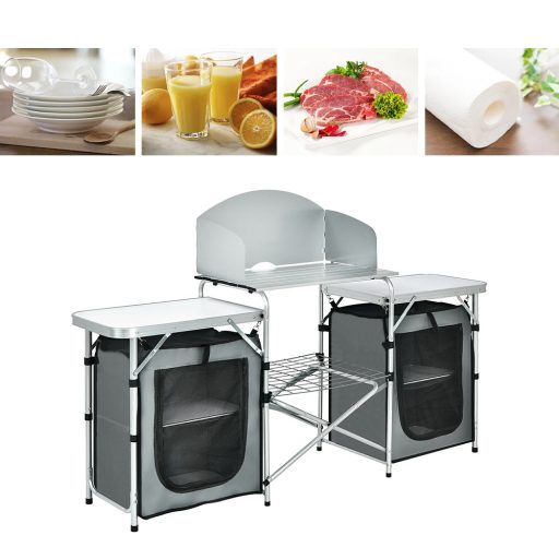 Skladacia kempingová kuchyňa so systémom úložiska