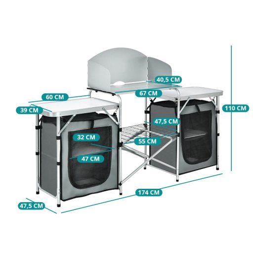 Skladacia kempingová kuchyňa so systémom úložiska