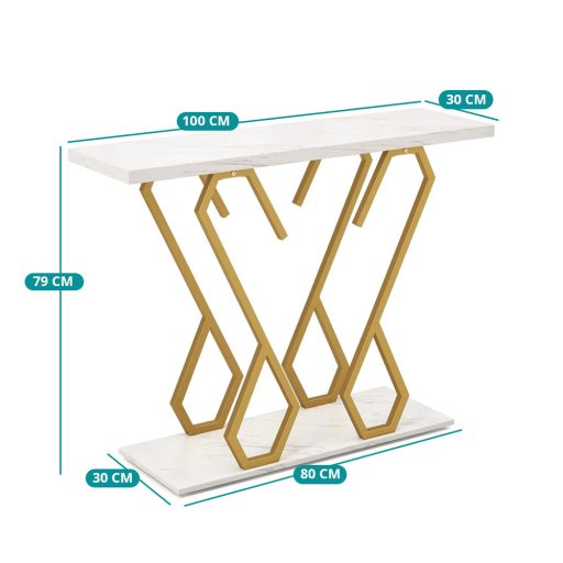 Dekoračný stôl s nastaviteľnými nohami a mramorovou doskou 100 x 30 x 79 cm