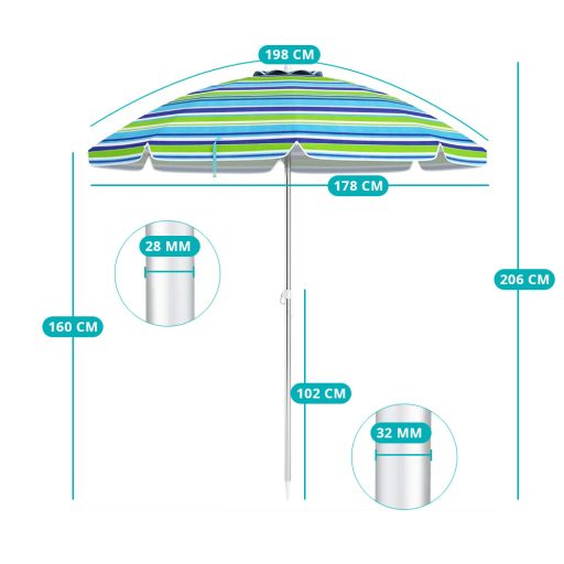 Naklápací plážový slnečník 198 cm modrý