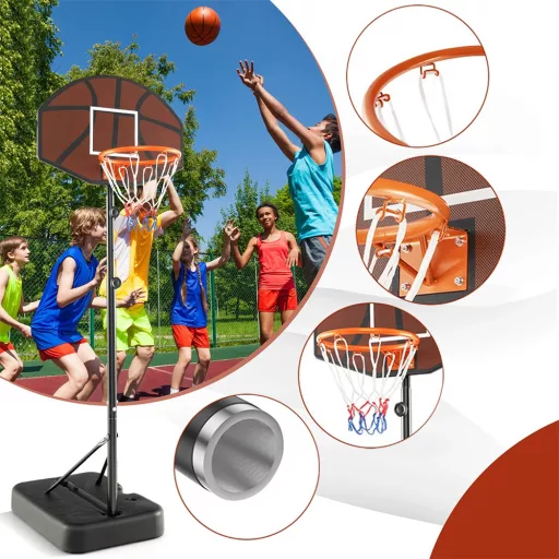 Nastaviteľný detský basketbalový kôš hnedý