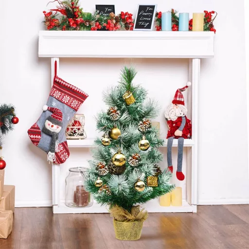 Snehový dekor umelý vianočný stromček s šiškami 60 cm