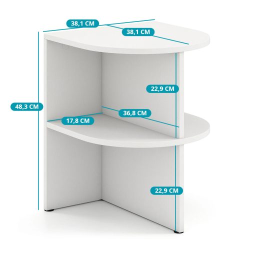 Polkruhový bočný stolík s otvorenými policami