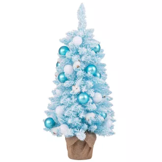 Snehový umelý vianočný stromček s ozdobami 90cm modrý
