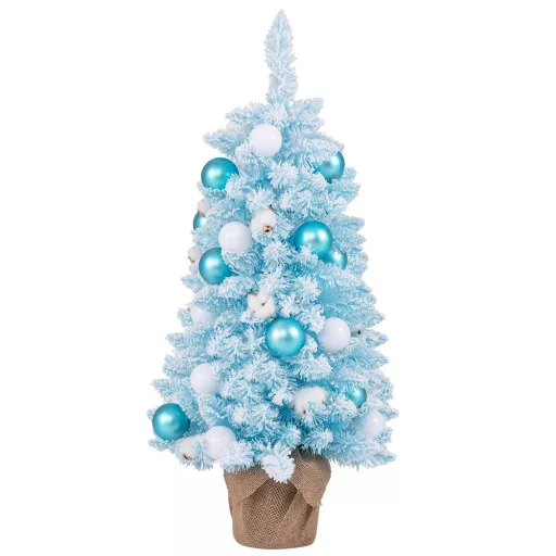 Snehový umelý vianočný stromček s ozdobami 90cm modrý