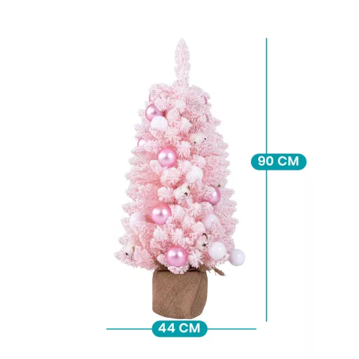 Snehový umelý vianočný stromček s ozdobami 90 cm ružový