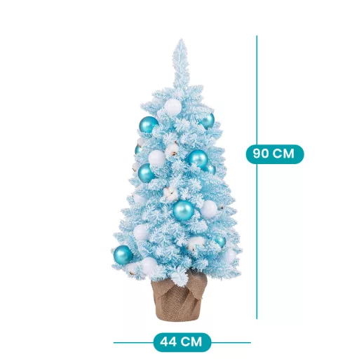 Snehový umelý vianočný stromček s ozdobami 90cm modrý