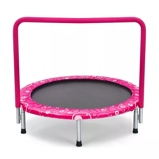 Skladací detský trampolín s madlom, ružový