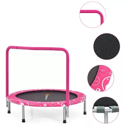 Skladací detský trampolín s madlom, ružový