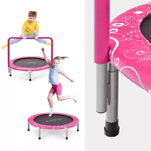 Skladací detský trampolín s madlom, ružový
