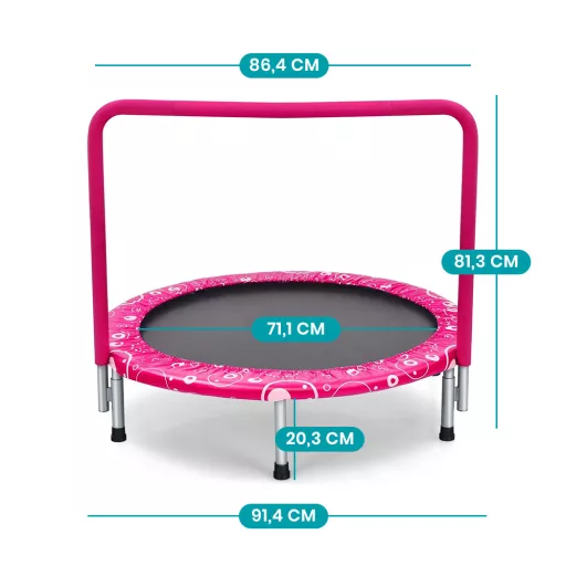 Skladací detský trampolín s madlom, ružový