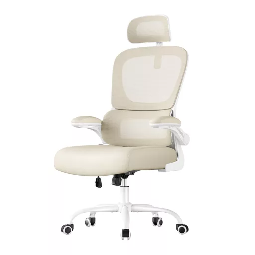 Ergonomická stolička s opierkou hlavy, béžová
