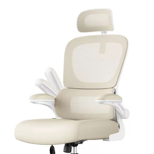 Ergonomická stolička s opierkou hlavy, béžová