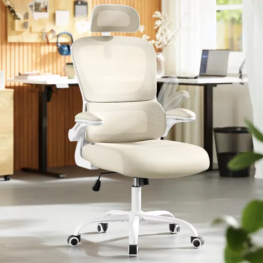 Ergonomická stolička s opierkou hlavy, béžová