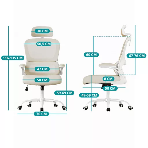 Ergonomická stolička s opierkou hlavy, béžová