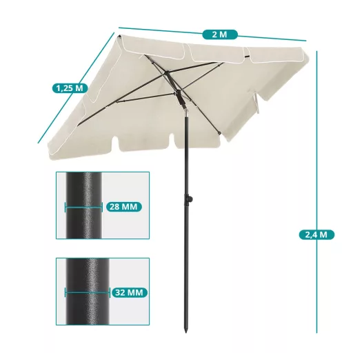 Nastaviteľný slnečník s taškou, 2x1.25m béžový