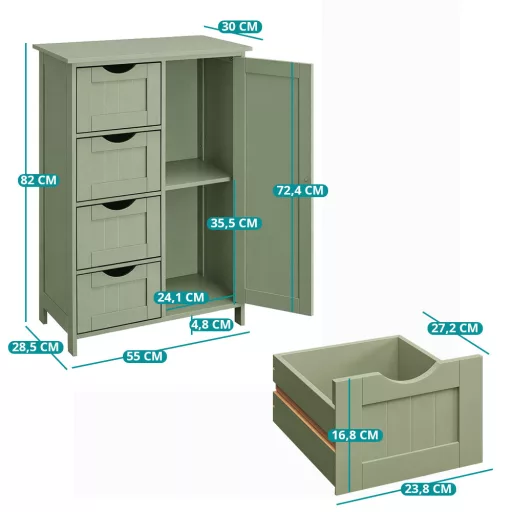 Strednezelená komoda s 4 zásuvkami 55x30x82.2cm