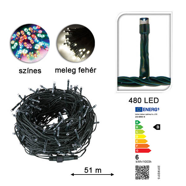 Vianočná LED reťaz v rôznych veľkostiach a farbách -s 480 ks LED farebná
